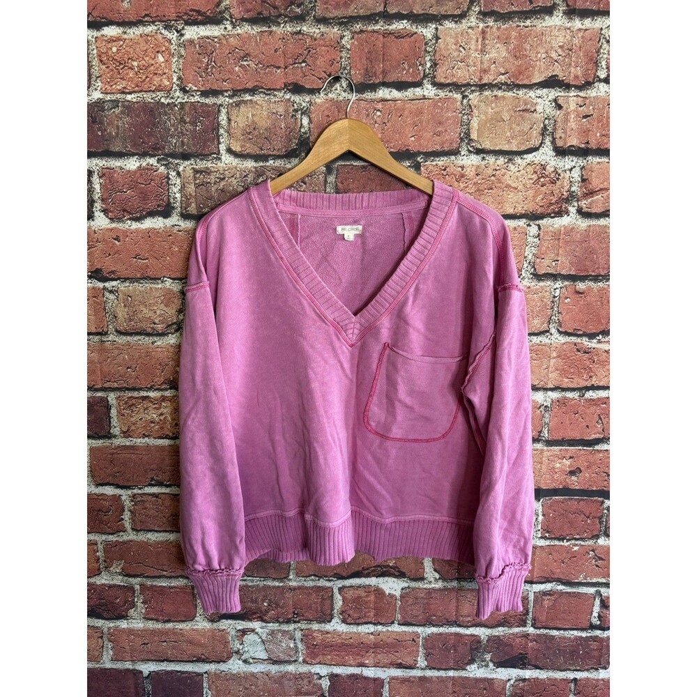 Anthropologie Pilcro Montana Pocket Knit Top Oversized V Neck Pink Barbie Size M